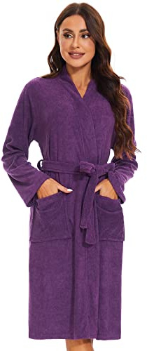Ymmchy Women Bathrobes Lightweight Dressing Gown Terry Towelling Bath Robe Shawl Collar Robes