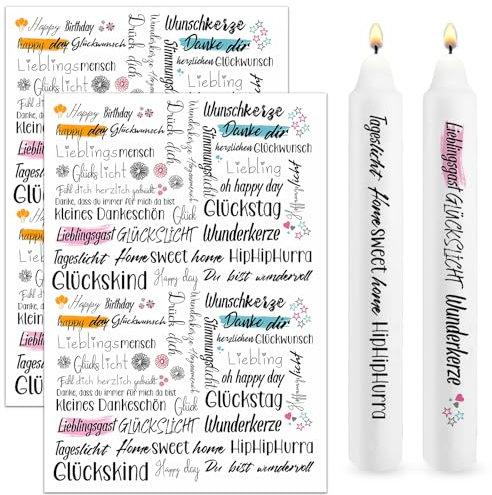 Bolosa 2 Stück Kerzentattoos A4, Glückslicht Freundschaft Kerzenfolien, Wasserschiebefolie Kerzen, Kerzen Aufkleber Geburtstag, Kerzensticker Kerzenfolie, Kerzen Tattoofolie Sprüche