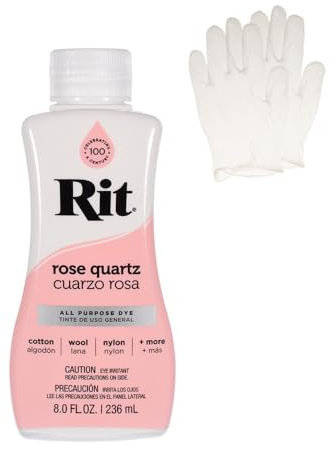 Rit Dye - Tinte líquido para tela, para manualidades, ropa y decoración, botella de 8 onzas, cuarzo rosa (guantes incluidos)