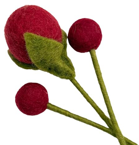 your castle Filzblumen handgemachte Dekoblumen für individuelle Kreationen, nachhaltiges Geschenk, fairer Handel, realistische Kunstblumen, 3 Stück in Dunkelrot