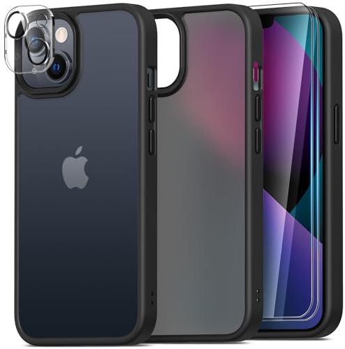 Mootobo für iPhone 13 hülle, 4-in-1-Handyhülle mit 2 x Displayschutzfolie und 1 x Kameraschutzfolie, iPhone 13 Schutzhülle die Matte Rückseite ist resistent gegen Fingerabdrücke, 6,1 Zoll - schwarz