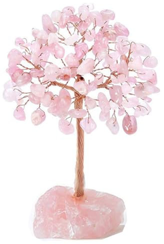 Pasdrucn Arbre De Vie Pierre Naturelle, Arbre De Vie Decoration, Accessoires De Décoration Intérieure, Arbre Cristal Sept Chakra Gemme Feng Shui Figurine Argent Bonsaï (Quartz Rose)