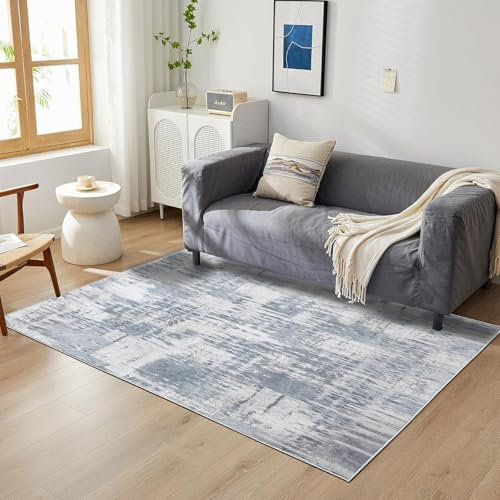 Tinyboy-hbq Tappeto Salotto Moderno Lavabile Camera da Letto Pelo Corto Antiscivolo Morbido Moderni Soggiorno Grandi (Astratto Grigio/Azzurro/Multi, 120 x 160 cm)