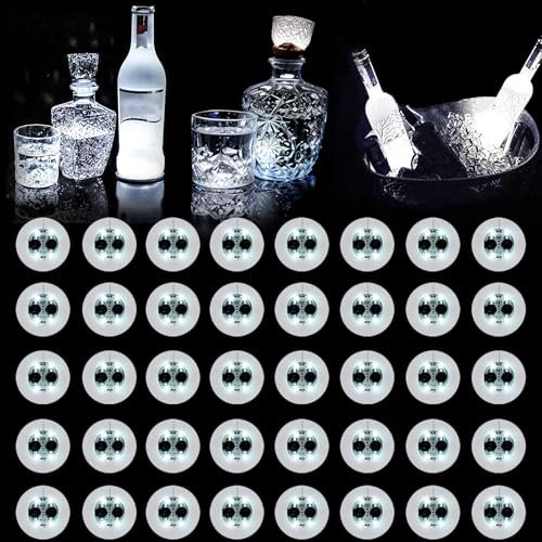 AUSTUFF Lot de 40 dessous de verre lumineux à LED pour bouteilles d'alcool, autocollants LED pour boîtes de nuit, clubs, mariages, bars, fêtes
