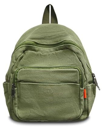 Boziee Klein Canvas/Cord Rucksack Damen Cityrucksack Rucksäcke Daypacks Rucksackhandtaschen Schulrucksack für Damen Mädchen Teenager Schule Travel Arbeit small size (Canvas, Grün)