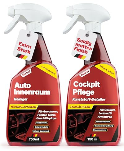 KESTRAL® Auto Innenraumreiniger & Cockpitpflege - Reiniger entfernt effektiv Schmutz - farbsättigende Pflege Dank des Kunstoff-Detailer im MATT-Effekt - für gesamten Autoinnenraum - Made in Germany