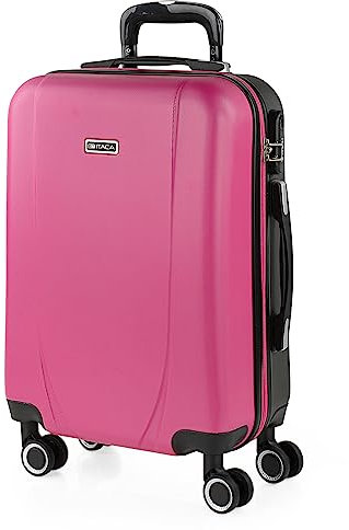 ITACA - Bagaglio A Mano Rigido Leggero Bagaglio A Mano 55X40X20 con 4 Ruote Silenziose Trolley Cabina Viaggio Aereo Ergonomico Durevole. Compatibile Ryanair, Fucsia/antracite