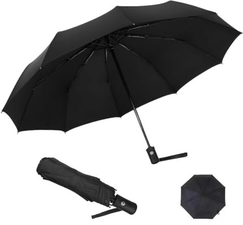 Rseuphiee Regenschirm sturmfest,stockschirm,Taschenschirm mit Auf-Zu-Automatik - Tragbar faltbar Wetterfester Kompaktschirm - schwarzer Regenschirm für Erwachsene und Kinder