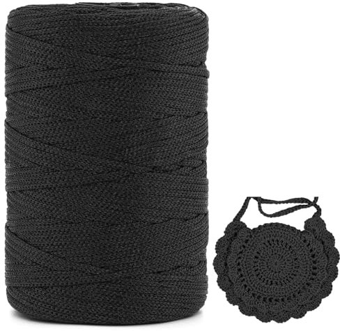 Polyester Makramee Garn 3mm X 225m,Makramee Band,Makramee Kordel 100% Polypropylene Yarn Makramee Schnur Kordel Garn Zum HäKeln FüR Makramee Blumenampel Deko KnüPfen Taschen DIY (Schwarz, 1 Pcs)