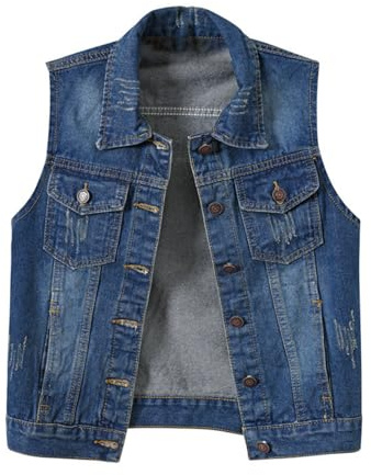 LZPCarra Chaleco vaquero para mujer con remaches negros punk vaquero para tallas grandes, chaqueta vaquera sin mangas, chalecos de verano ligeros para mujer, chaqueta vaquera elástica, chaqueta