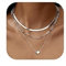 Adramata 3Pcs Gold Kette für Damen Verstellbar 14K Vergoldet Halsketten Stapelbare Ketten Set Edelstahl Anhänger Herz/Münzen/Kreuz Goldkette Silberkette Wasserfester Schmuck