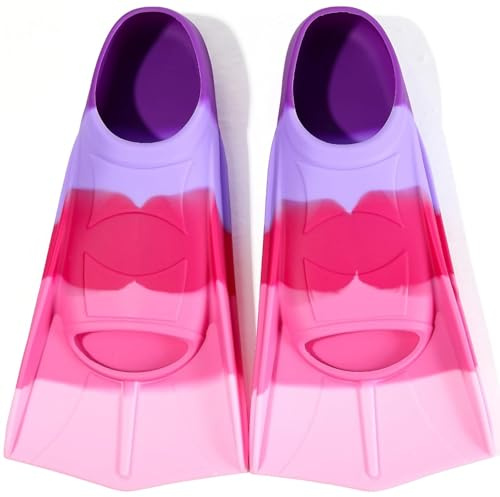 Azuunye Kinder Schwimmflossen Jugend Kurzblatt Trainingsflossen | Reisegröße Flossen für Kinder, Mädchen, Jungen und Anfänger, bequeme Silikonflügel mit Mesh-Tasche