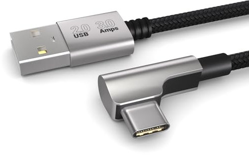 PAXO 0,5m Ladekabel, 3A, USB A auf USB C Kabel, AM-CM, USB 2.0, elegante Winkelstecker, besonders flexibler Stoffmantel in schwarz