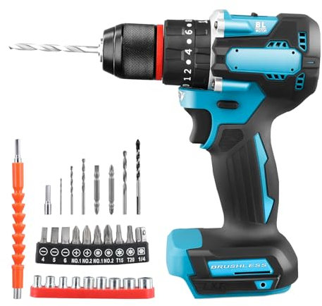Cordless Drill Driver 18V, 20+3 Torque Handheld Electric Screwdriver Set, 2-Speed, Brushless Motor, Power Drills for Home DIY, Compatible with Makita 18V (Battery Not Included)