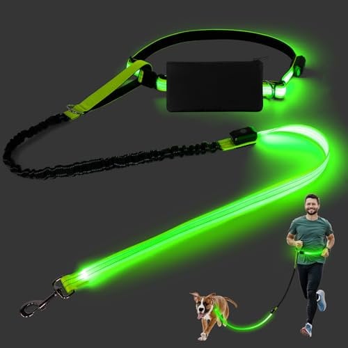 LED Joggingleine Hunde, Freihändige Hundeleine mit Bauchgurt, LED Hundeleine, Reflektierend Stoßdämpfung, Wiederaufladbar Beleuchtete Hundeleine, Freihandleine zum Joggen mit Ruckdämpfer
