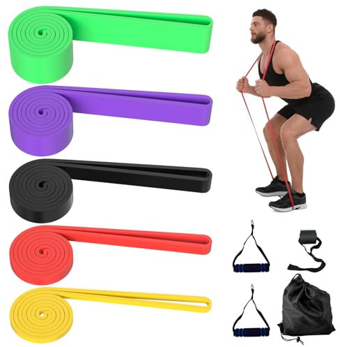 Newpop 5 Tailles Bandes Élastique Musculation, Bande de Resistance Traction Latex, Elastiques de Fitness avec Poignées Ancrage de Porte et Sac de Transport, pour Fitness, Yoga, d'Étirement, Pilate