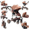 Sianldcone Kinderwagen 3 in 1, Hochwertige Stoffe Kinderwagen Set, Zwei-Wege-Schiebefunktion Reisesysteme, Offene Sicht Kombikinderwagen 3 in 1 Komplettset (739 Beige)