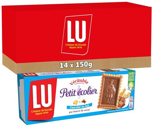 LU PETIT ECOLIER - 14 Boîtes de Biscuits Petit Ecolier au Chocolat au Lait - Pack Familial - Lot de Biscuits au Chocolat - Idéal pour le Goûter - Fabriqué en France - Lot de 14x150g