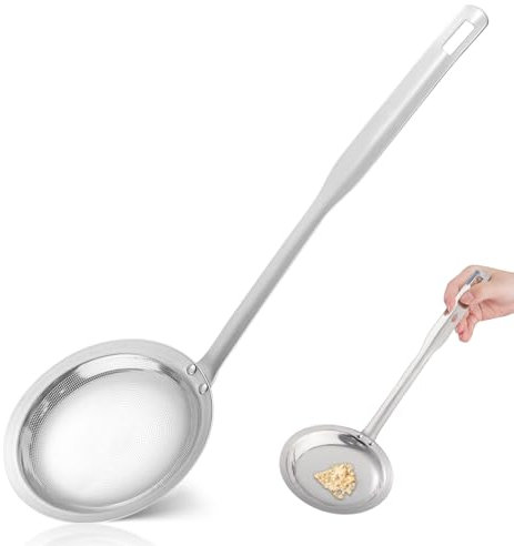 Stainless Steel Fine Mesh Strainer, Hand Strainer with Long Handle, Multi-Functional Skimmer Spoon Filter Colander Tool for Fat Rice Tea Juice Food Foam Oil Cooking Kitchen (4.6)