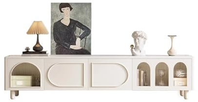 DTACBNEUZ Meuble TV avec Rangement Armoire en Verre visuelle Porte Meuble TV Petit Appartement Meuble de Rangement d'angle Arrondi Moderne avec Pieds de Support en Bois Massif Meuble TV