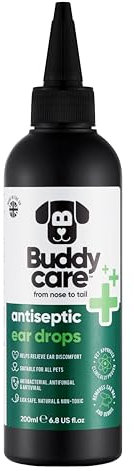 Buddycare Pet Antiseptic Ear Drops (200ml) | Soothing Ear Drops for Pets Antiseptic Ear Drops | Ear Disinfection Kills bacteria Stops Odours Scratching & Discomfort Anti-fungal Veterinary-grade