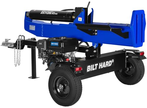 BILT HARD 35-Ton Horizontal/Vertical Gas Powered Hydraulic Full Beam Log Splitter with 301cc OHV Engine, 2 Ball Coupler, 16 DOT Tires, 2 Stage Gear Pump, Firewood Splitting Wood Machine, Auto Return