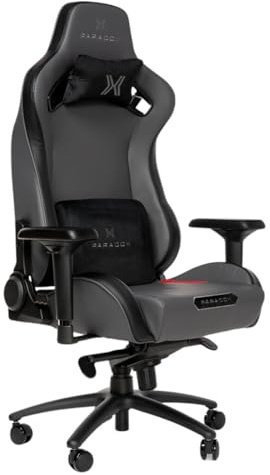 PARADOX - Gaming Stuhl - Schreibtischstuhl Ergonomisch - Verstellbare Armlehnen und Rückenlehne, Liegefunktion, Kissen, mit Kunstleder, bis 135 kg - Commander Obsidian Blade, Grau, Schwarz