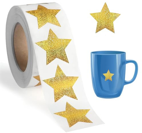 500 Stück Gold Sterne Aufkleber,Sterne Funkelnde Aufkleber, Sticker Glitzer, 2,5 Cm Selbstklebend Dekorative Stern Aufkleber, Für Verhaltensdiagramm Etiketten Unterrichtsbedarf (1 Rolle,Gold)
