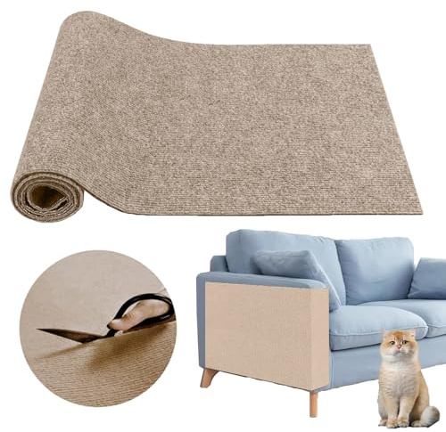 Selbstklebend kratzmatte Katze, 40x200cm DIY Kratzfestes Sofa kratzmatte Katze, Selbstklebend Kratzteppich Wand, Wiederverwendbar kratzteppich für Schützt Teppiche Sofa Möbelschutz(Khaki)
