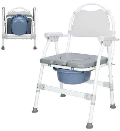 supregear Faltbarer Toilettenstuhl, Höhenverstellbarer Bade-dusch Hocker mit Abnehmbarem Eimer, Weich Gepolsteter Sitz Und Sicherheitsverriegelung, Bettseitig für Ältere, Behinderte, Grau