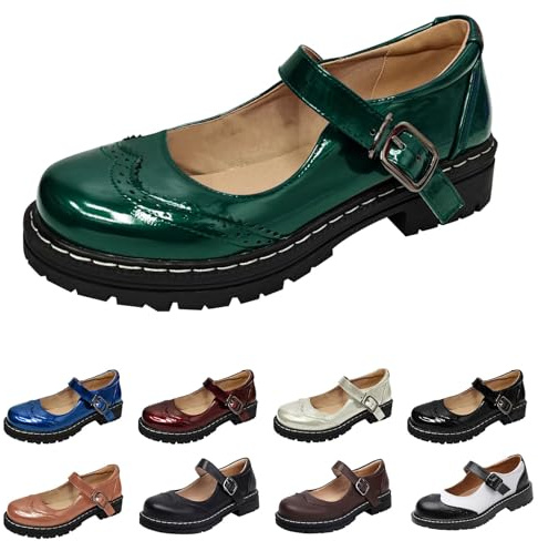 Mary Jane Chaussures pour femme confortables et épaisses à plateforme - Chaussures basses avec boucle - Mocassins à bout rond - Escarpins Cosplay - Uniforme - Japonais - Mignon - Lolita - Chaussures