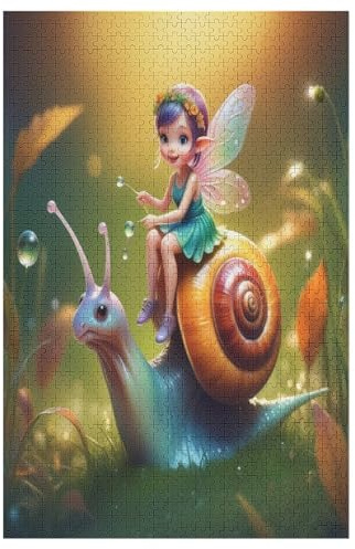 Schnecke und Elfe Puzzle Für Erwachsene 1000 Teile Premium Recyceltes Brett Zum Lernen, Lernspielzeug, Familienspiele Kinder Holzpuzzle 78×53cm
