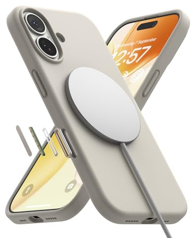 Ringke Silicone Magnetic for iPhone 17 Case [Compatible with MagSafe] [Camera Control Button Covered] Soft Premium Liquid Silicone Cover with Full Coverage Camera Protection - Stone
