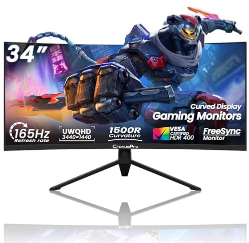 CronusPro 34 Inch Ultrawide Curved Monitor,165HZ Gaming Computer Monitor 1500R, 21:9 UWQHD (3440 x 1440) 1ms Response Time, AMD FreeSync Premium,Display Port,HDMI 2.0
