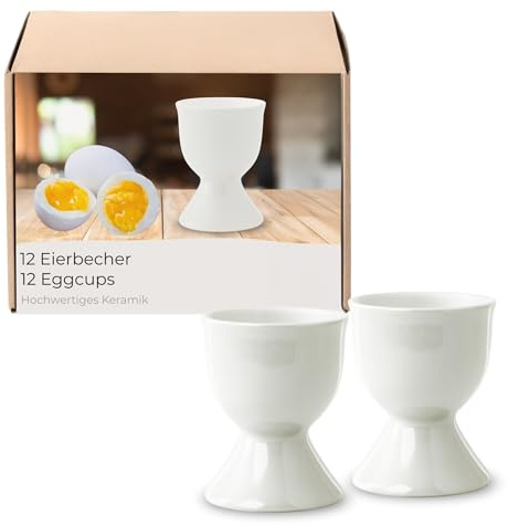 Eierbecher 12er Set in Weiß aus Keramik - Spülmaschinenfeste Eierhalter für Frühstückstisch