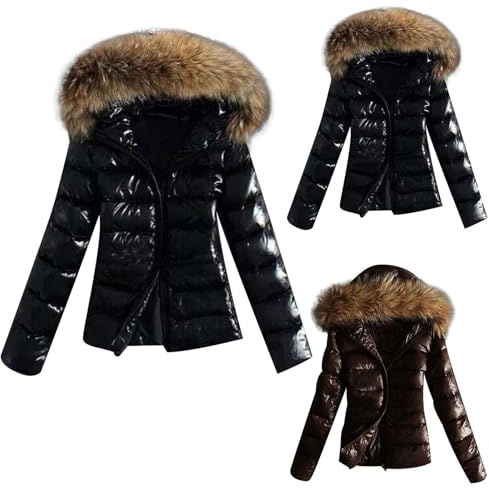 HELLORSOON Damen Winterjacke Damen Glänzende Daunenjacke Kurz Steppjacke Warm Daunenmantel mit Pelzkragen Winter Puffer Jacke Frauen Parka Winter Jacke Winterjacke Kurz S-3XL