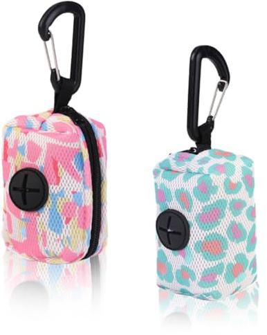 2 soportes para bolsas de excrementos de perro, dispensador de bolsas de excrementos de perro con mosquetón, compatible con la mayoría de las bolsas de basura estándar, Rosa, azul