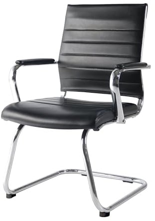 Lorell Tempo Modern Guest Chair, Chrome Frame, Cantilever Base, Low-Profile Arms, Black
