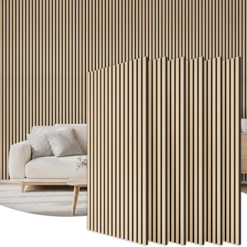 TONOR 6-Pack Akustikpaneele holz, 120 cm x 60 cm – 4,32 m² Wandpaneele | Holzpaneele für Wände, Holzpaneele zur Schalldämmung und Dekoration für Studios, Wohnungen, Schlafzimmer und Büros, Eiche