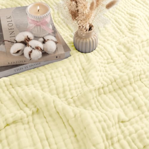 Yunlaishaocer Musselin Decke 150 x 200cm,100% Baumwolle,6-Lagige Weiche Sommerdecke,Atmungsaktive Musselin Decke Erwachsene,Dünne Kuscheldecke für Bett & Sofa,Tagesdecke Couch Überwurf (Hellgelb)