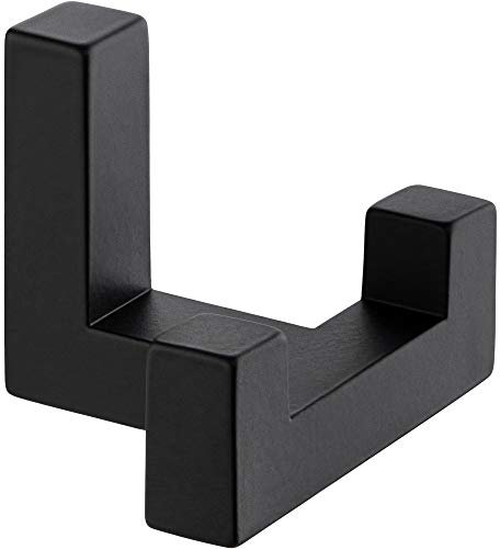 Gedotec Garderoben-Haken | 1 Stück - Huthaken eckig | TETRIS | Doppelhaken schwarz | Kleiderhaken 40 x 52 mm | Wand-Haken Garderobe unsichtbar | Design Mantelhaken inkl. Befestigungsmaterial