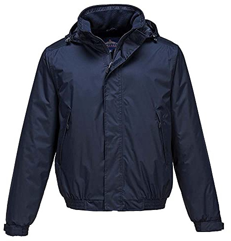 Portwest S503 Calais Bomber Jacket Multi Pocket Long Sleeve Waterproof | Navy, Small, EN 343 Class 3:1, EN 342, Secure Fit, Storm Flap Front, Pack Away Hood, Safe Storage, Hook and Loop Cuffs