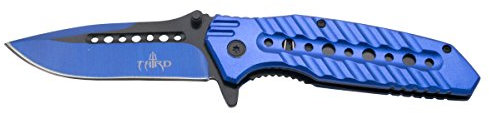 THIRD Klappmesser 10344A motorunterstütztes Messer, Blauer Aluminiumgriff mit Löchern, 10,5 cm schwarz und blau eloxierte Edelstahlklinge mit Nylonscheide