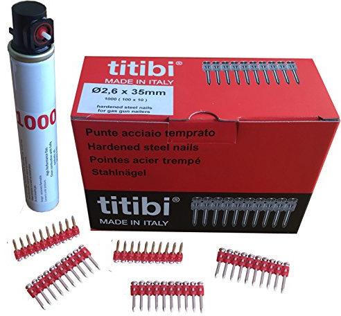 1000 X TITIBI clous de haute qualité + 1 bouteille de gaz P1000 (165mm) pour Cloueur pour béton : HITACHI - Bea - Makita - Autre (Ø 2,6 x 40mm)