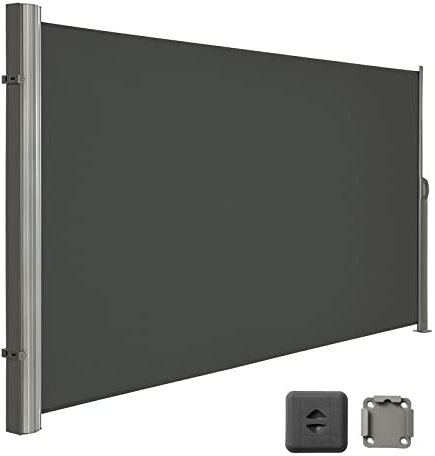 LARMNEE Toldo Lateral, Retráctil con Fijación al Suelo, 180 x 400 cm, Pantalla para Privacidad, Parasol, Resistente al Viento, Toldo Lateral para Balconesy Terrazas, Gris Ahumado EGY184BP02