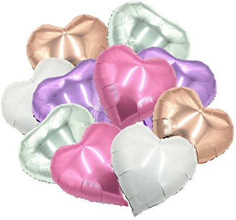 ballonfritz® Herzballons Set in Rosegold/Violett (Flieder) / Rosa/Silber/Weiß 10-tlg. - XXL 18 Folienballon-Set als Hochzeit Deko, Geschenk oder Liebes-Überraschung zum Valentinstag