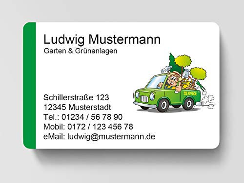 100 Visitenkarten, laminiert, 85 x 55 mm, inkl. Kartenspender - Gärtner Gartenpflege