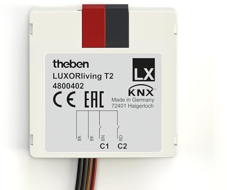 Theben 4800402 LUXORliving T2 I 2-fach Binäreingang-Tasterschnittstelle I Softwarefunktionen Schalter/Taster, Dimmen, Jalousie I Für KNX Smart-Home System LUXORliving