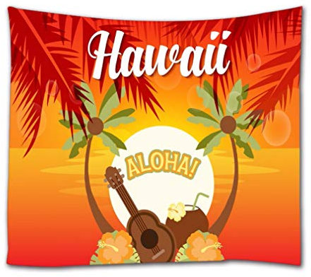 A.Monamour Wandteppiche Aloha Hawaii Sommer Palme Tropisch Strand Sonnenuntergang Silhouette Natur Landschaft Textil Stoff Wandbehang Tapisserie Vorhänge Tischdecke Bettdecke Strandtuch 180x200cm