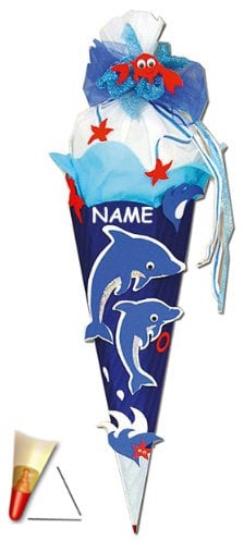 alles-meine.de GmbH stabile Spitze - aus Kunststoff - verschiedenes Zubehör frei wählbar - passend für BASTELSET Schultüte - Delfin Fisch 50/85 cm - mit Holzspitze - Zuckertüte..